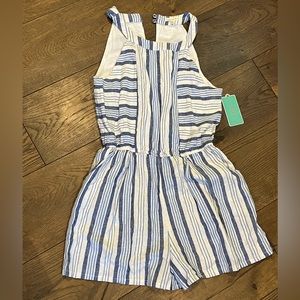 Blue and white striped romper